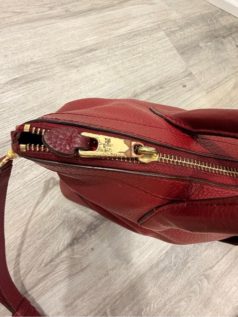 Ralph Lauren Burgundy Pebbled Leather Satchel with Gold Hardware - Picture 4 of 15